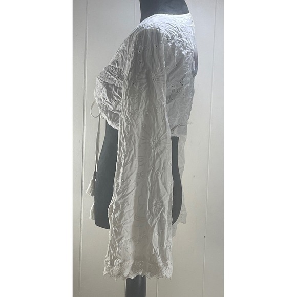 Forever 21 Cream Eyelet Swim Cover Up Top Tassel Tie Long Sleeve Y2K coquette - Picture 3 of 10